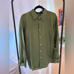 Zara Olive Green Casual Button-Down Shirt